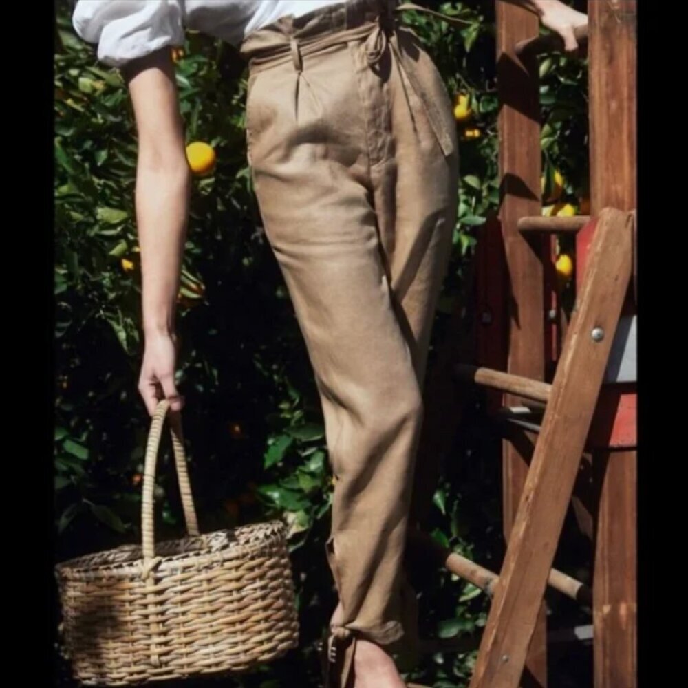 Reformation Tan Linen Norman Pants Size 2 Nwot